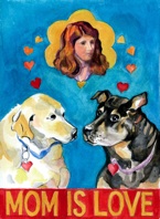 Goog, Flavia, Dogs with Human Mom, Valentine Card, Watercolor Painting, Card Illustration